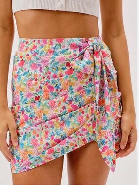 For Love & Lemons Gilles Mini Skirt Sm Floral Ruched BackZip Lined Coquette